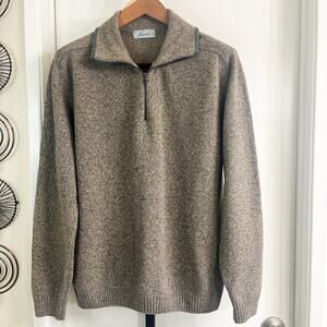 Rodes Italian Wool Blend Quarter Zip Sweater - Brown, Size XL